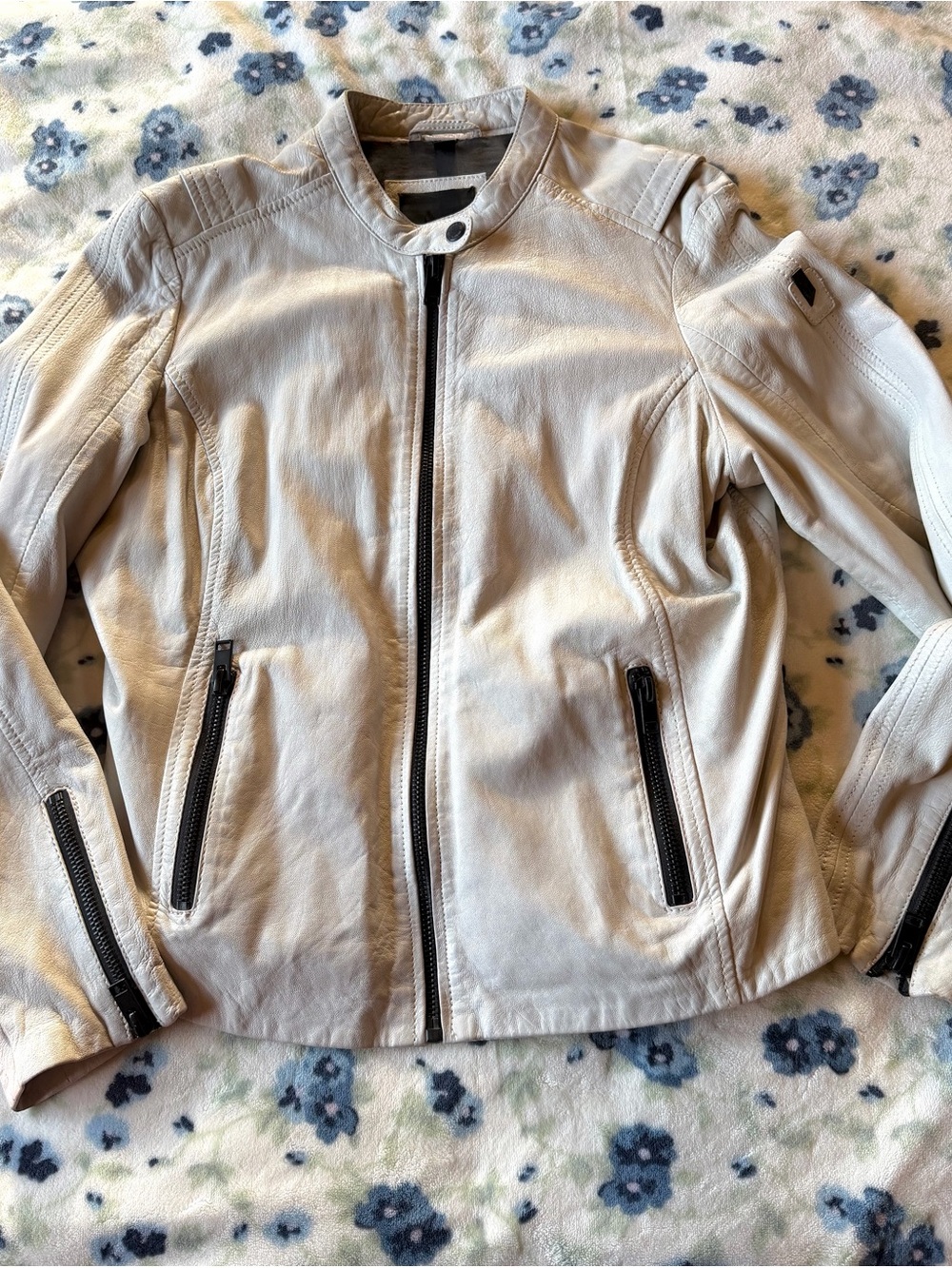 Women's Bone Colored Geniune Leather Jacket